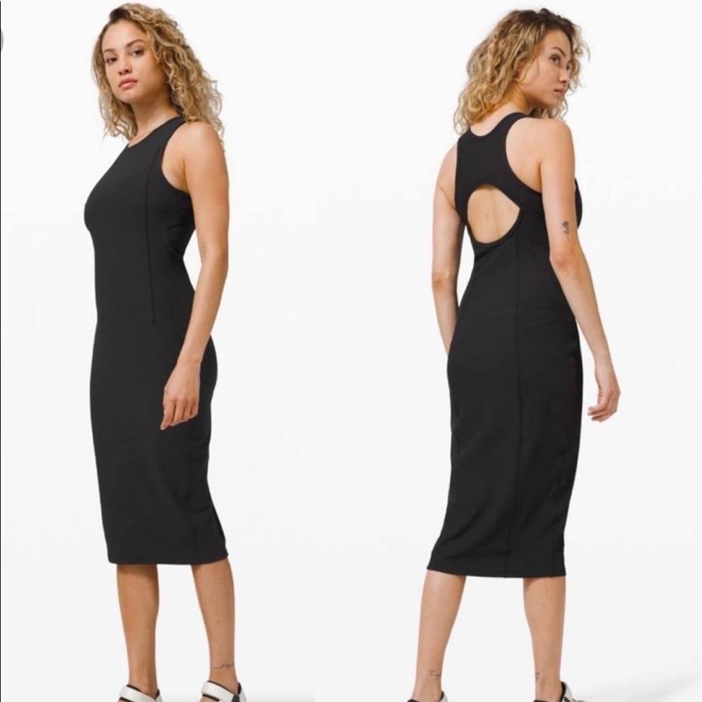 Lululemon brunch and back black midi dress